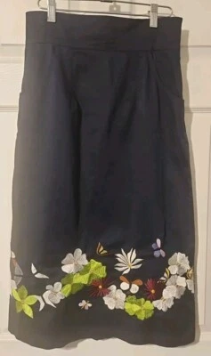 eShakti Talla M (8) Negro Bordado Floral Boho Cremallera Lateral Bolsillos Largo Midi Nuevo sin Etiquetas Foto 1 de 4