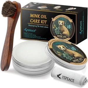 Mink Oil Leather Cleaner Conditioner Waterproof Shoe Brush Microfiber Cloth Kit - Picture 1 of 7