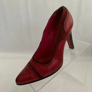 Emanuel Ungaro Spectator Heels Red Leather Cap Toe Brogue Shoes Size 6.5M - Picture 1 of 12