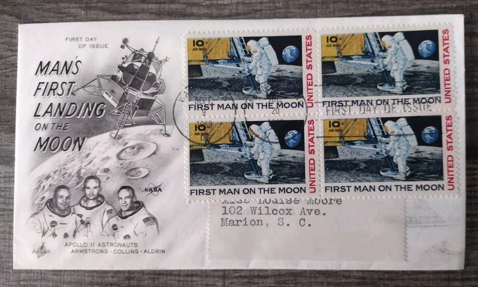 1969 NASA FIRST DAY OF ISSUE 1st Man On Moon Cover & 10 c Stamp.NASA 1969 Moon - Image 1 of 1