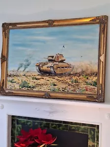 Original 1990 Oil on Board, The Dunkerque Tank In Action, Signed & Framed - Picture 1 of 24