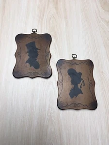 Set of 2 1960s Vintage Silhouette Wall hangings- wooden 5 1/4” X 4” Japan - Picture 1 of 2