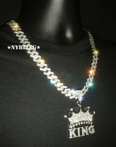 XL King Pendant with Prong Miami Cuban Link Necklace Hip Hop Plated CZ Jewelry - Picture 1 of 14