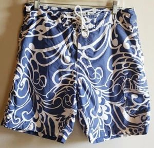 J Crew Swim Trunks Men's 32 x 8 Blue White Paisley Swimwear Mesh Lining Swimming - Picture 1 of 12