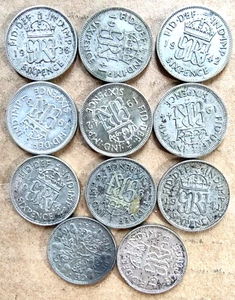 Eleven British Sixpence - 1935 to 1944 - .500 Silver - Picture 1 of 2