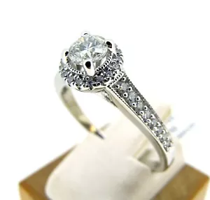 1.40 ctw Diamonds Round Cut 14k White Gold Halo Design Engagement Ring Size 8.75 - Picture 1 of 7