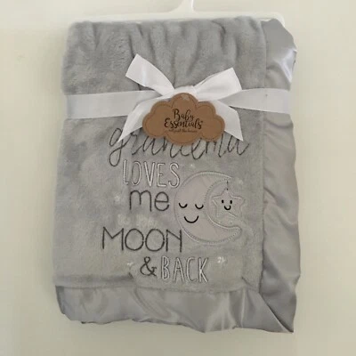 NEW Baby Blanket “Grandma Loves Me to the Moon and Back” Gray | Baby Essentials - Image 1 of 4