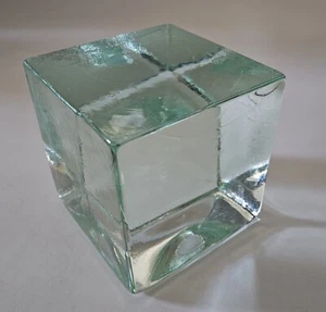 Monumental Sculptural Cast Glass Cube Concave Bottom Cube 5"x5"x5" 11Lbs. - Picture 1 of 23