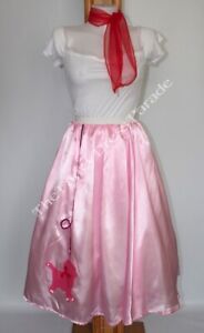 Rock And Roll 50’s Pink Poodle Skirt & Scarf Set Poodle Fancy Dress Costume