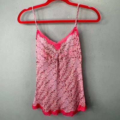 Y2K Babydoll Silk Tank Top Cami Express Design S Pink Floral Lace Fairy Coquette - Image 1 of 4