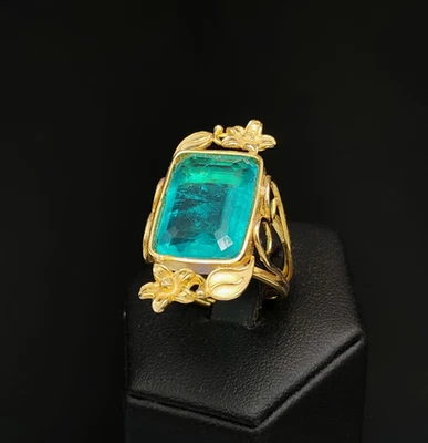 Anello donna acquamarina argento 925 placcato oro giallo fascia regolabile - Immagine 1 di 4