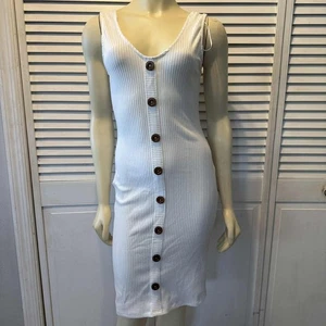 Midikleid Love J Damen weiß gerippt Knopfleiste L - Bild 1 von 14