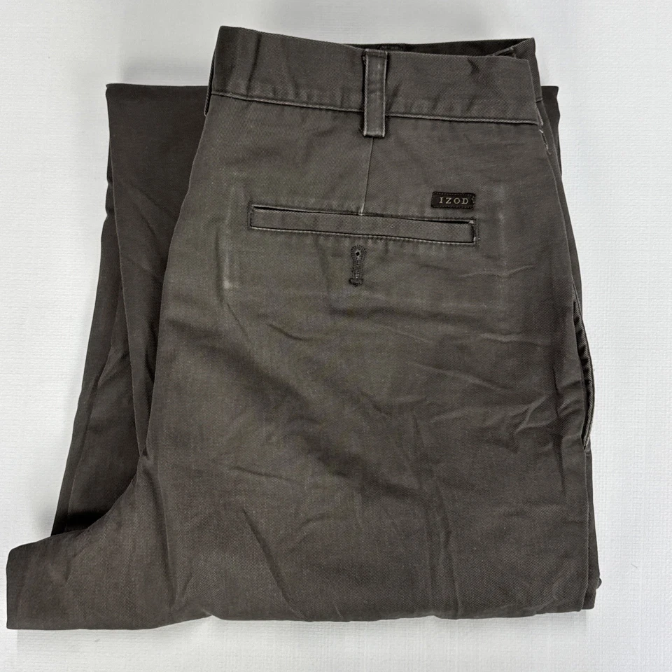Pantalones chinos IZOD Khakis vintage para hombre W34 L30 marrón sarga de algodón preppy clásicos Foto 1 de 4