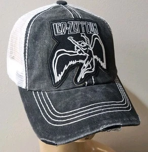 Led Zeppelin Trucker Hats Distressed Cap Black & White Mesh Led Zeppelin Hat  - Picture 1 of 17