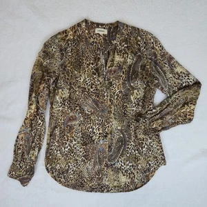 L’agence Seide Langarm Bluse Oberteil Leopard Paisley Print Damen Button Down XS - Bild 1 von 6