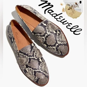Madewell The Alex Loafer Snakeskin Embossed Leather Shoes Casual Brown Flats NEW - Picture 1 of 16