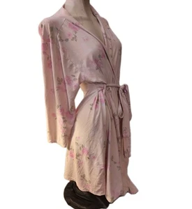 Laura Ashley Rosa Rosa Floral Bata Corta Grande Manga Larga Corbata Cinturón Ropa de Salón - Imagen 1 de 9