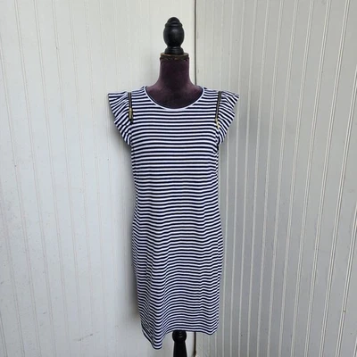 Michael Kors Dress Striped Short Flutter Sleeve Ruffle Hem Zip Crew Neck Sz M - Image 1 of 4