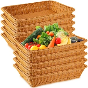 10 Pcs Poly Wicker Woven Bread Basket Imitation Rattan Fruit Basket Tray Stac... - Picture 1 of 6