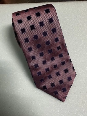 Paul Stuart Men's Tie-made In Italy-seven Fold-mauve With Purple Square Pattern - Image 1 of 4