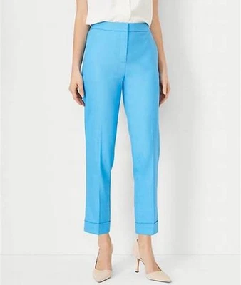 Ann Taylor The Eva Ankle Pant Womens 10 Turquoise Linen Blend Crop Cuff Straight - Image 1 of 4