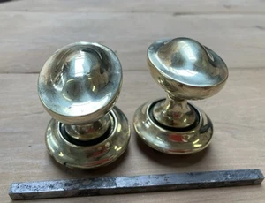 Antique Late Georgian Early Victorian Pair Oval Solid Brass Door Knobs M2093 - Picture 1 of 6