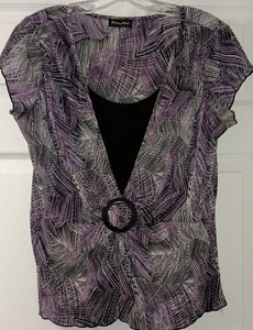 Brittany Black Women's Black & Purple Short Sleeve Top Size L - Picture 1 of 2