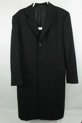 Armani Collezioni Black Wool Blend Herringbone Overcoat Men's Size 50-52 - Image 1 of 4