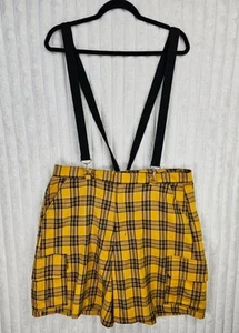 Hot Topic Yellow Plaid Cargo Suspender Bermuda Shorts Plus Size 1 - Picture 1 of 5