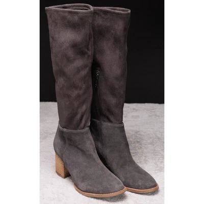 Botas altas de gamuza marrón rubio impermeables tacón bloque apiladas para mujer talla 8 Foto 1 de 4