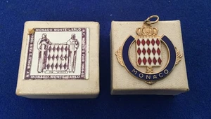 RARE 1964 World's Fair MONACO Crest Cloisonne Pendant Necklace or Charm w/ Box - Picture 1 of 8