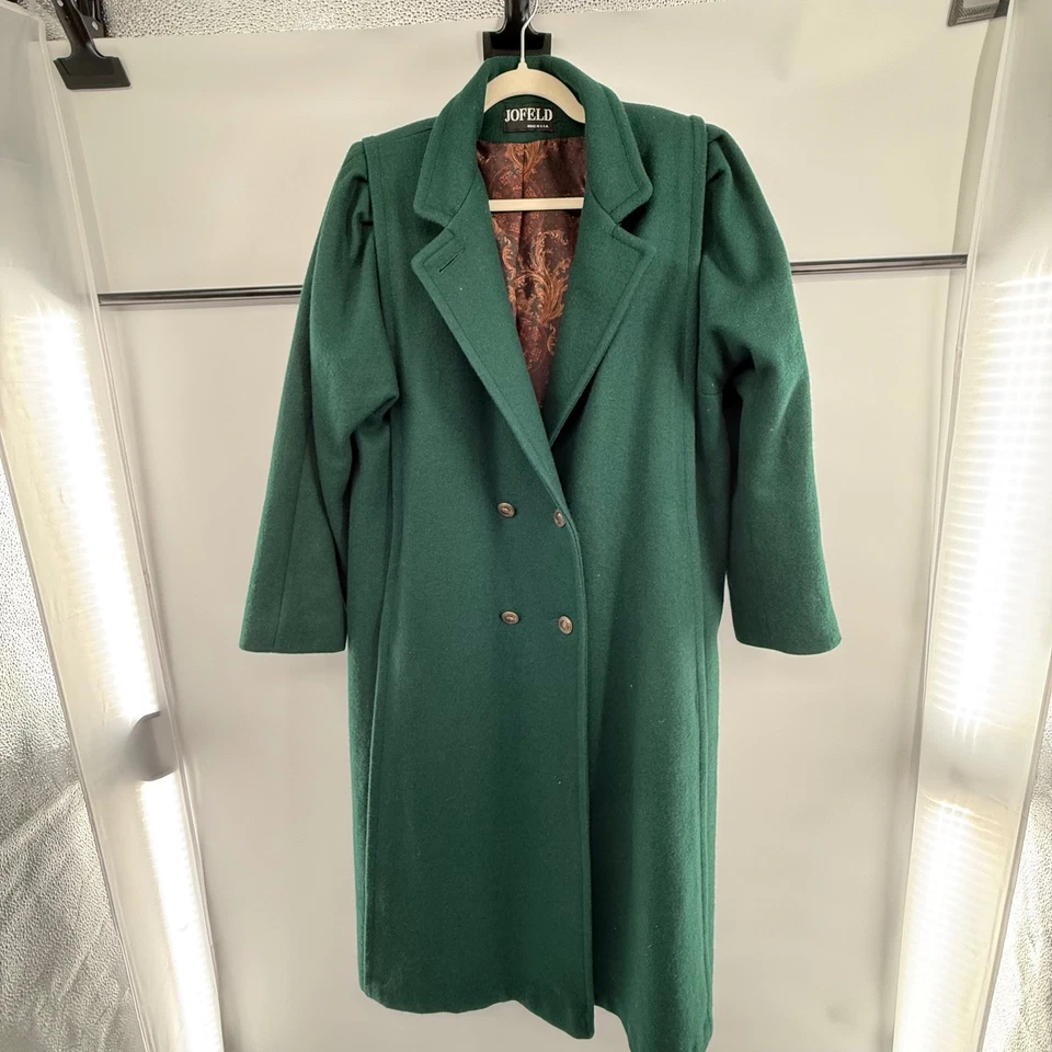 80s 90s Emerald Green Wool Coat Jofeld ILGWU Union Made USA XL 1X Vintage - Image 1 of 4