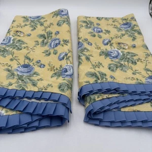 Waverly Blue Yellow Floral Window Valances 80 x 20 Scalloped Pleated Curtains - Picture 1 of 9