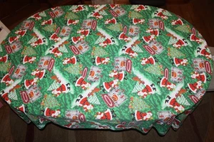 Vintage Christmas Santa Tablecloth Vibrant Holiday Dinning Tablecloth 82x60 - Picture 1 of 4