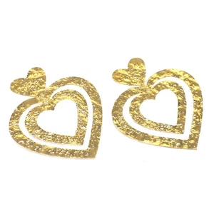 Pendientes Corazón Dorado De Gran Tamaño Lote Al Por Mayor 4 Piezas Joyería Chapada En Oro 2" T330 - Imagen 1 de 5