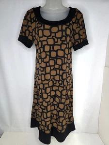 Ronni Nicole Dress Size 6 Brown Black Short Sleeve Knee Length Chain Pattern - Picture 1 of 10