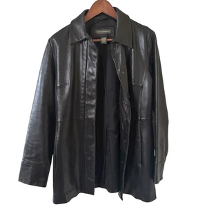 Vintage Y2K Banana Republic Leather Jacket Men SZ Medium Racer Biker Moto Black - Picture 1 of 12