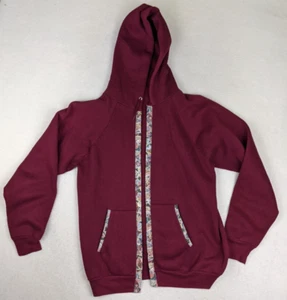 Women's Sweatshirt Size Medium Maroon Red Handmade Open Front Hoodie Jacket - Picture 1 of 9
