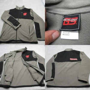 Wisconsin Badgers Jacket Mens Medium Gray Black Colorblock Fleece Full Zip - Picture 1 of 14