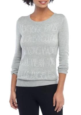 Suéter cuello redondo adornado con nombre de ciudad gris THE LIMITED L NUEVO CON ETIQUETAS $89 Foto 1 de 2