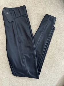 MARKS & SPENCER WOMENS NAVY BLUE HIGH WAISTED FAUX LEATHER LEGGINGS Size 12 Long - Picture 1 of 9