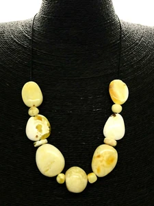 BERNSTEIN HALSKETTE Geschenk Luxus Royal Gelb Weiß OSTTIK Perlen Schwarz Kordel 30g 15365 - Bild 1 von 11