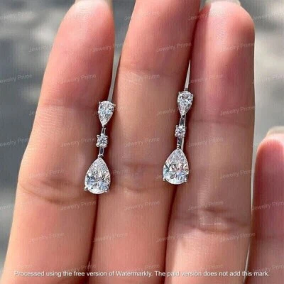 2 Ct Pear Cut Lab Created Diamond Drop & Dangle Earrings 14K White Gold Plated - Image 1 of 2