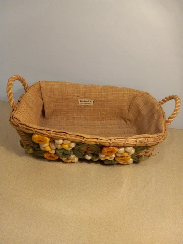 Handmade Floral Design Burlap Lined Rectangular Basket Philippines Cover
