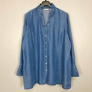 Tunica donna Chambray Soft Surroundings taglia 3X pieghettata bottoni davanti boho - Foto 1 di 7