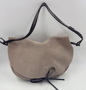 Prune Women's Handbag Taupe Suede Leather Strap Flap Inner Pocket Shoulder Bag - Picture 1 of 12