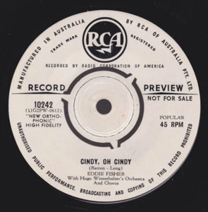 EDDIE FISHER Cindy, Oh Cindy / I Wanna Go Where 45 White Label Promo SirH70 - Picture 1 of 2