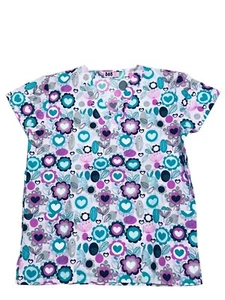 Womens Fashion Medical Nursing Scrub Print Tops Heart In Circle S - Picture 1 of 2