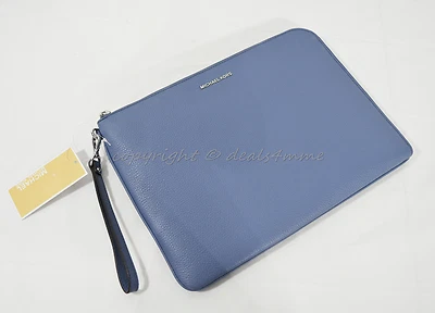 NWT Michael Kors Mercer Leather Large Tech Zip Clutch Wristlet in Denim Blue - Image 1 of 4