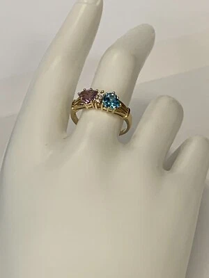 18k YELLOW gold genuine  AMERTHYST - DIAMOND &TOPAZ  women  ring estate NBXX - Image 1 of 4